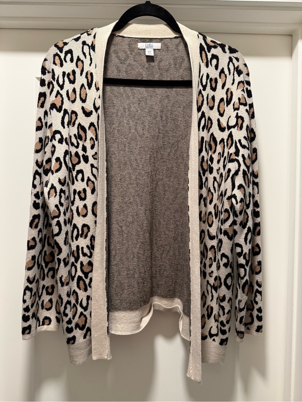 croft & barrow Leopard Print Open-Front Cardigan in Beige and Black Petite XL